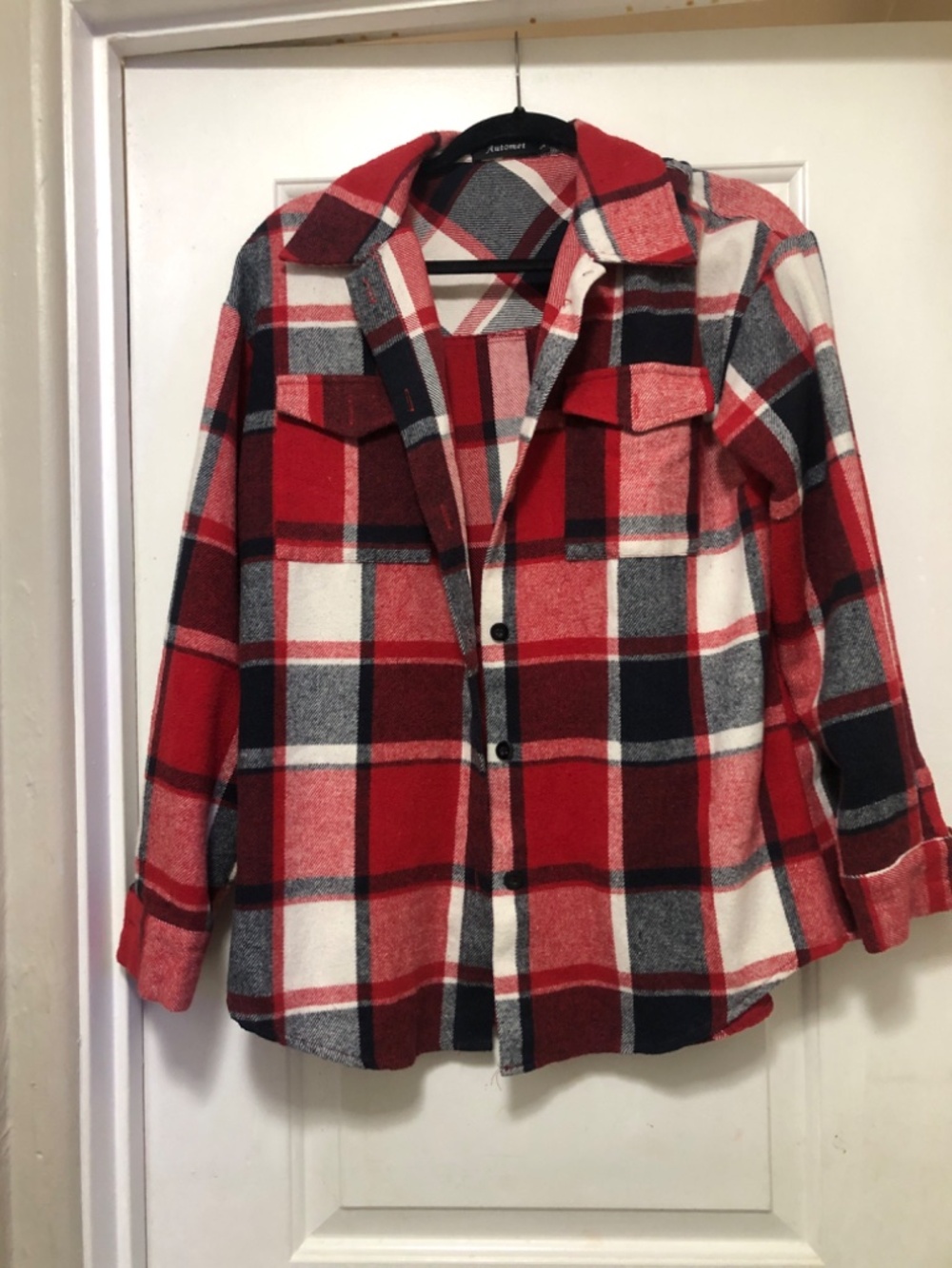 AUTOMET Womens Casual Plaid Shacket Wool Blend Button down Long Sleeve Shirt S - Picture 2 of 4